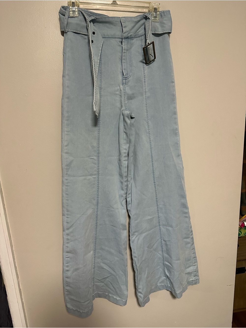 Altar'd State Pale Blue Wide-Leg High-Rise Pants with Belt M 33”